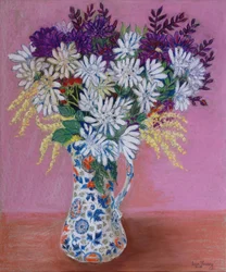 Chrysanthèmes dans un pot japonais